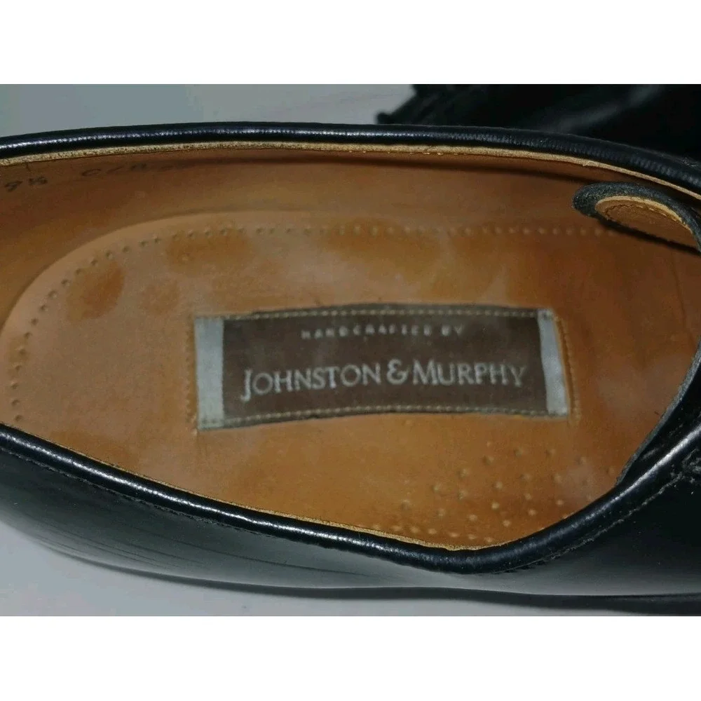 Johnston & Murphy Mens Leather Handcrafted Black Cap Toe Dress Shoes SZ 9.5 C134